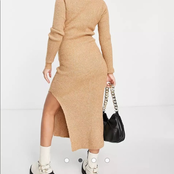 Asos Neutral Ribbed camel tan Maternity Maxi long sleeve dress - Picture 3 of 14